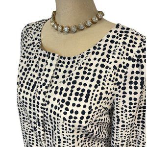 MERONA Blouse Sz Medium White with Black Specks Pull On 3/4 Sleeves